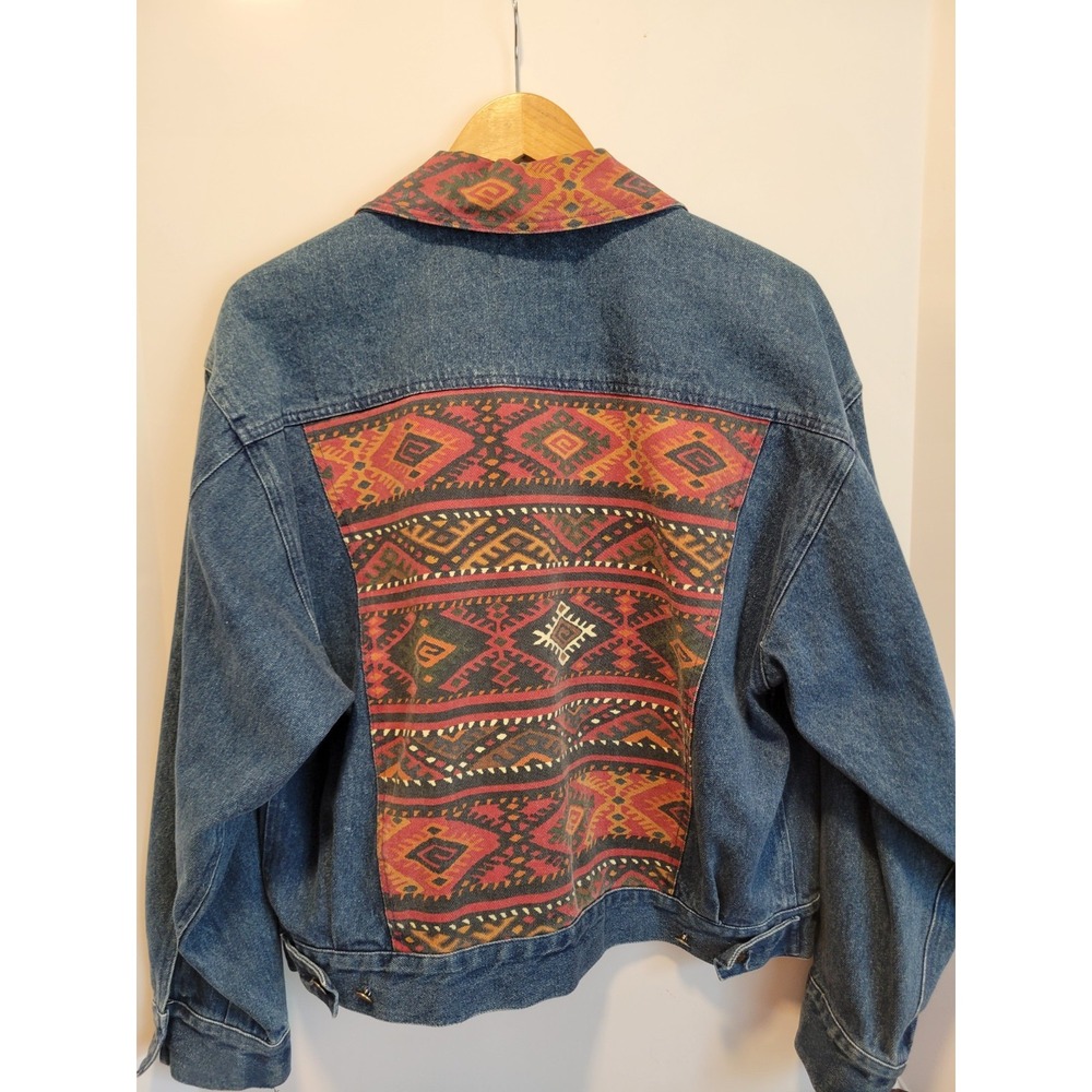 VTG Cambridge Dry Goods Denim Jacket Southwestern Aztec Tribal Yoke Womens Med